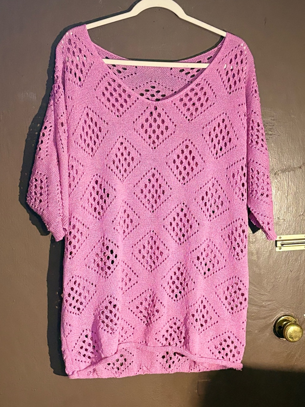 Women's Pink Openwork V-Neck Sweater